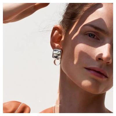 China Fashionable simple simple rare geometric square resin ball metal earrings retro small earrings transparent earrings for sale