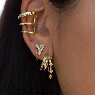 China TRENDY Gradient Three-Layer Zircon Earrings Set Simple Trendy Design Stud Earrings for sale