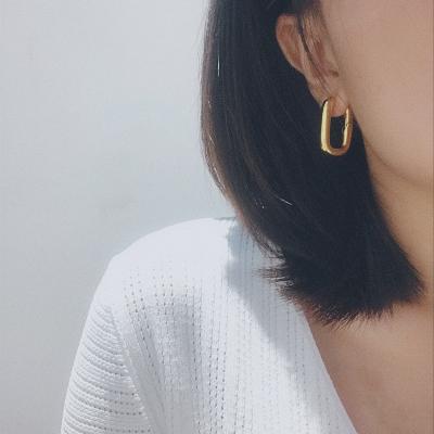 China FASHIONABLE French Heavy Metal Copper Thick Brass Circle Shape Oval Hoop Earrings for sale