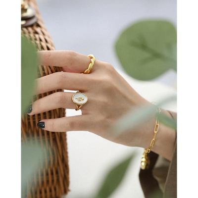 China Korean Open Ring Of Accessories 2021 FASHIONABLE S925 Sterling Silver Ring Ins Mother-Of-Pearl Tulip Shell Geometric Oval Ring Female Summer for sale