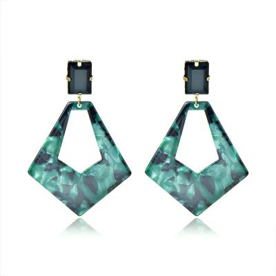 China 2021 Fashion Temperament Women's Atmospheric Diamond Shaped Blogger Exaggerated S925 Needle Pure Silver Acetate Acrylic Earrings for sale