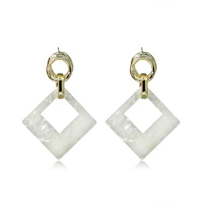 China Trendy European and American high-end geometric diamond-shaped marble atmospheric fashion exaggerated 925 Sterling Silver Pin Earrings for sale