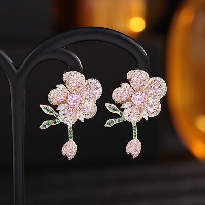 China FASHIONABLE Three-dimensional Smart Temperament 925 Needle Silver Color Zircon Flower Earrings Leaf Earrings for sale