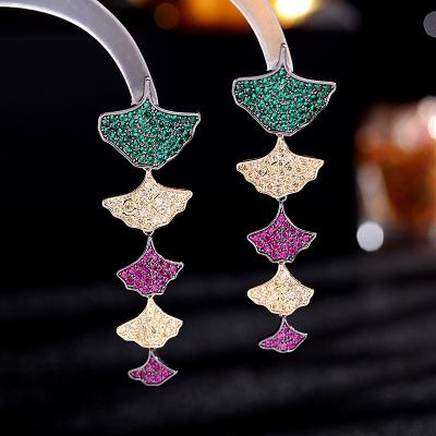 China New FASHIONABLE Exaggerated Ginkgo Leaf Green Purple Earrings Zircon Temperament Geometric Personality Earrings for sale