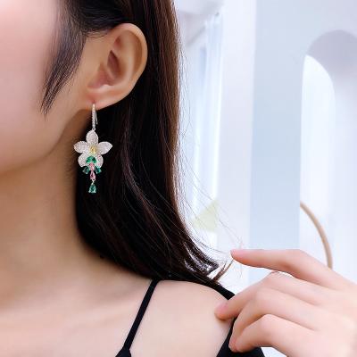 China FASHIONABLE Color Zircon Tassel Flower Ear Hook Personality Exaggerated Female Dress Jewelry Earrings for sale