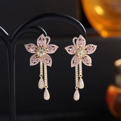 China New FASHIONABLE Fresh Three-dimensional Flower Tassel Earrings S925 Silver Needle Micro-inlaid Zircon Earrings for sale