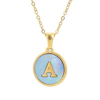 China TRENDY Fashion European and American 18K Gold Shell Round Stainless Steel Letter Pendant Necklace 26 Accessories for sale