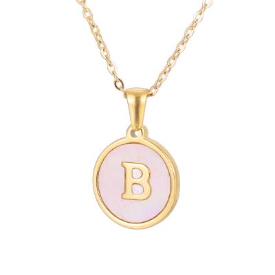 China 2021 Fashion 18k Simple Female Round Pink Shell Stainless Steel Letter Pendant Necklace Cheap Price for sale