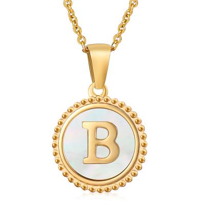 China 18K FASHIONABLE Female Simple Round Shell Stainless Steel Letter Necklace Fashion Titanium Steel Letter A-Z Necklace 26 for sale