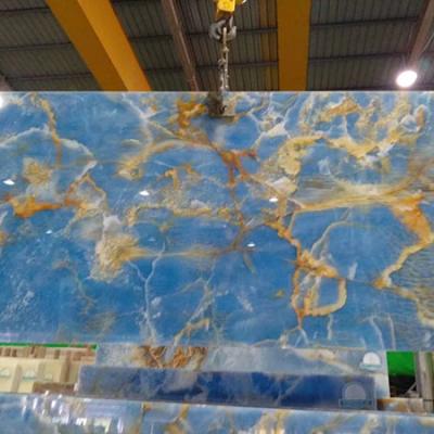 China Modern Luxury Grade Jumbo Sky Blue Onyx Slabs Big Size Marble Tiles for sale