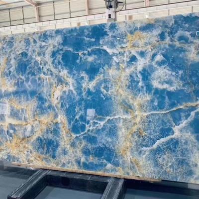 China Modern Luxury Grade Jumbo Sky Blue Onyx Slabs Big Size Marble Tiles for sale