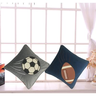 China Viable Personalized Pillow Cushion Applique Basket Football Velvet Embroidery Pillow Case Cover for sale