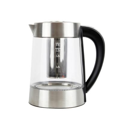 China 360 Degree Lid Kettle Glass Electric Tea Kettle Interrupt LED Method Light Water Rotation Low Elastic Automatic Jug for sale