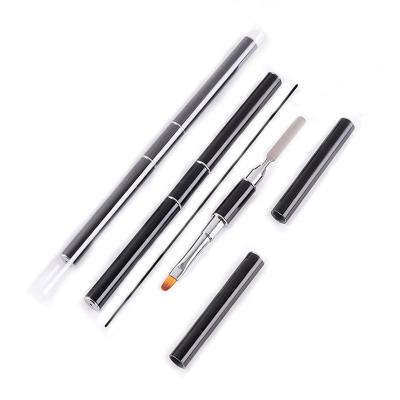 China NAIL Custom Double Used Poly Nail Art Gel Brush Black Acrylic UV Steel Handle Kolinsky Push Gel Nail Brush for sale