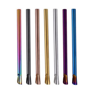 China Sustainable Reusable 12mm Stainless Steel Boba Straw Spoon Metal Ice Cream Straw for sale