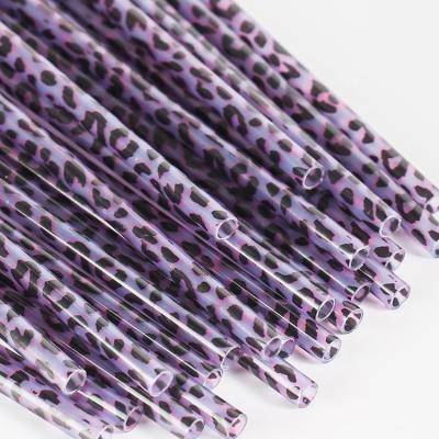 China Viable Purple Leopard Reusable Plastic Straws Printing Mason Jar Tumbler Plastic Straw for sale