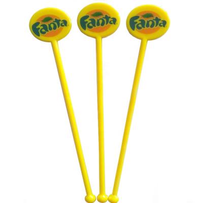 China Round Lid Disposable Plastic Cocktail Sticks Custom Drinks Stirrer With Logo For Promotion Advertise for sale