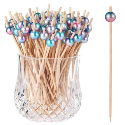 China Rainbow Disposable Bead Bamboo Cocktail Picks 4.7