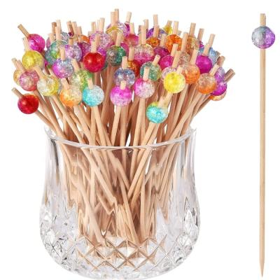 China Disposable Bamboo Cocktail Picks, Wooden Toothpick Cocktail Sticks with Colorful Beads for Party Appetizers 4.7