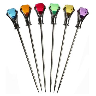 China Viable Colorful Diamond Head Stick Martini Fruit Skewers Picks Garnish Server for sale