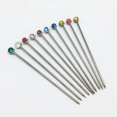 China Crystal Jeweled Cocktail Picks Stainless Fruit And Viable Steel Reusable Martini Topping Picks for sale