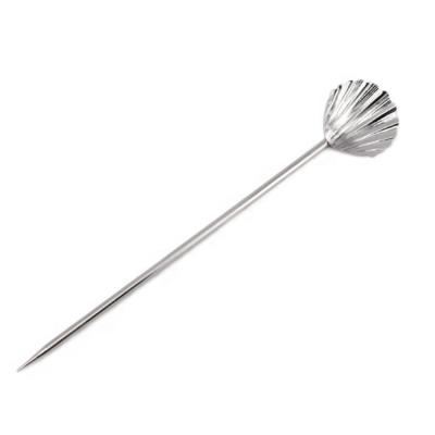 China Sustainable Stainless Steel Cocktail Picks Martini Pick Fruit Sticks With Shell Topper for sale