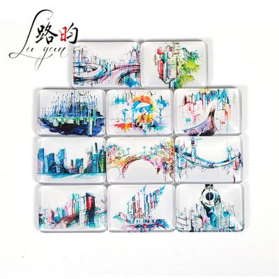 China Souvenir Magnet Tourist 48*68mm Custom Logo Rubber Fridge Magnets Creative City And Road Rectangle Glass Cool Glass Production For Gift for sale