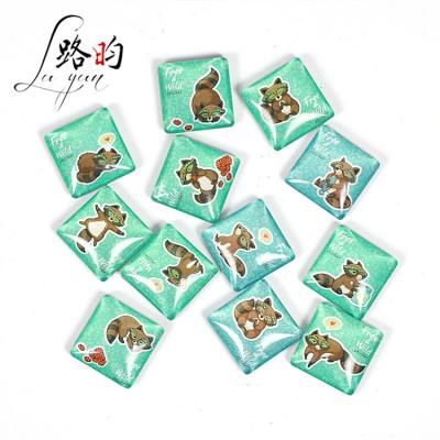 China Shape Souvenirs Wholesale 30mm Little Raccoon Pattern Animal Square Fridge Magnet Whiteboard Crystal Glass Fridge Magnets for sale