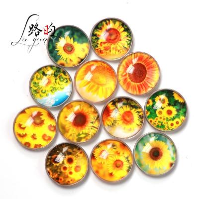 China Shape LY 30mm Round Golden Yellow Sunny Sunflower Positive Glass Save The Date Mexico Fridge Magnet for sale