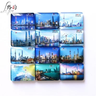 China 48*68mm Sublimation Customized Sublimation Shanghai Photo Fridge Magnetic Rectangle Glass Building Fridge Magnet Tourist Souvenir Magnet For Tourist Souvenirs for sale