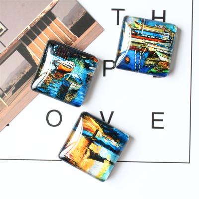 China Shape Custom 35mm Fashion Boat River Water Oil Painting Home Series Fridge Magnet Square Rubber Glass Fridge Magnet For Decorate for sale