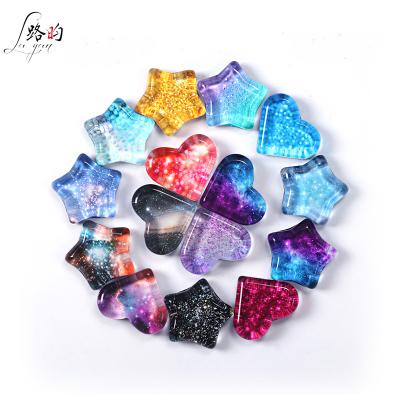 China Shape 25*30mm Cute Heart Shape 3d Glitter Paper Heart Biplane Starry Sky Glass Fridge Magnet for sale