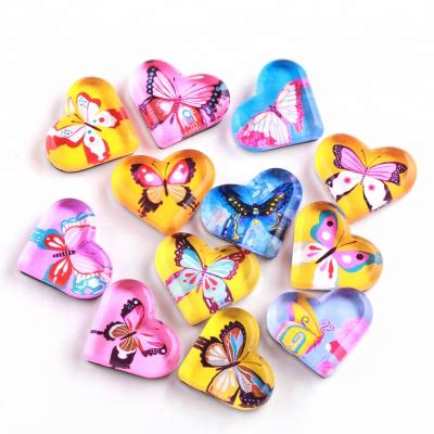 China Retro 3D Heart Shape Pencil Resin Butterfly Double Flat Fridge Magnet Sticker Glass Home Decoration Fridge Magnet for sale