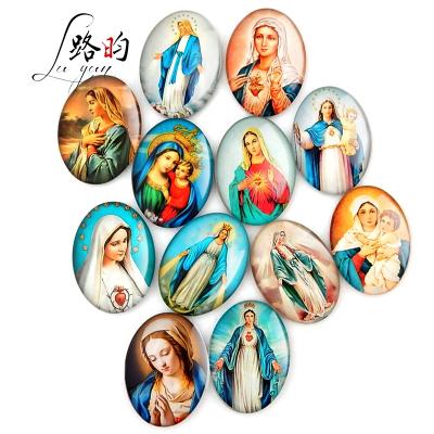 China People Luyun 30*40mm Virgin Mary Europe Crystal Glass Fridge Magnet Oval Fridge For Souvenirs Gift for sale