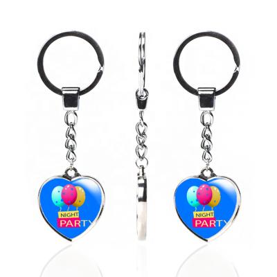 China Wholesale Ring Crystal Heart Glass Blue Double Sided Metal Keychains Key Chain Key Chain for sale