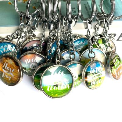 China Promotion Wholesale Hot Selling Crystal Glass Ball Round Keychain 25mm Key Chain Keychain Colorful Double Sided Landscape Souvenir Gifts for sale