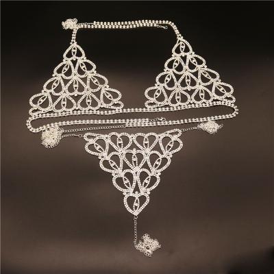 China Environmentally Friendly Sexy Rhinestone Bikini Women Body Chain Waist Charm Stainless Crystal Body Chain Lingerie Thong Gold Plated for sale