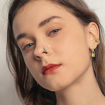 China Wholesale Nose Piercing Ring For Women Gold Nose Clip Body Jewelry Ring Dangle Cuff Cz Environmental Friendly Non Nose Piercing for sale