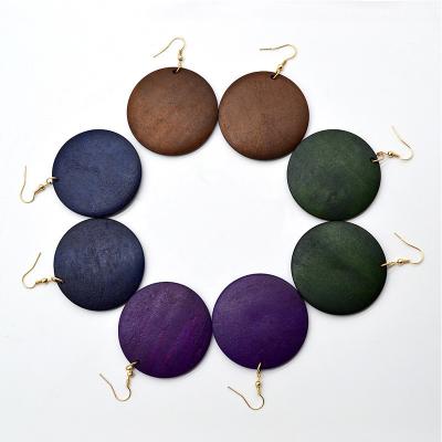 China Boho Romantic Round Personalized Simple Exaggerated Wholesale Wooden Earrings Bulk Wooden Earrings Women for sale