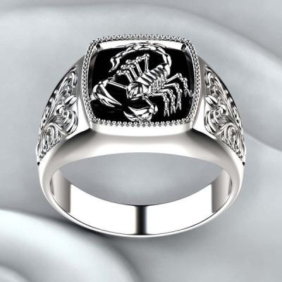 China American Custom 925 Men's Jewelry Vintage Silver Plated Ring Hip Hop Jewelry Metal Ring Scorpion Ring Environmental Friendly for sale