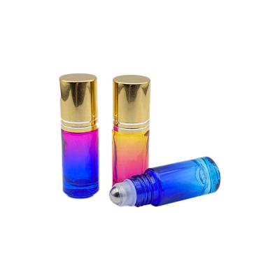 China 5ml 10ml 15ml Rose Gold Laser Glossy Colorful Cosmetic Cosmetic Roll On Glass Bottles With Metal Rollerballs For Essential Oil for sale