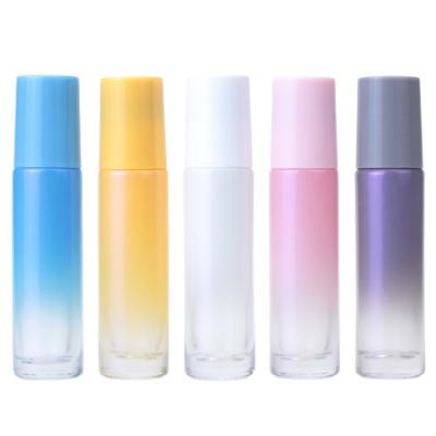 China Luxury Empty Refillable 10ml Glass Roll On Bottle With Lid And Plastic Steel Ball For Essential Oil for sale