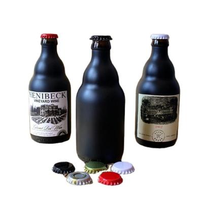 China Top Selling Drink 330ml Pot-Blown Glass Beer Glass Bottle With Tin Lid for sale