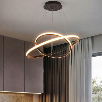 China Modern Black Gold Modern Chandelier Restaurant Lamp For Dining Room Circle Rings Aluminum Body LED Pendant Lamp for sale