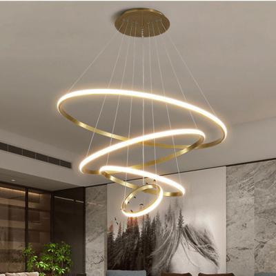 China Single Pendant Light Good Quality LED Circle Ceiling Lamp Hanging Living Room Using 2/3/4 Rings Surround Chandelier Light for sale