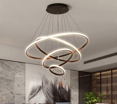 China Simple Modern Led Pendant Lights For Dining Room Kitchen Attic Circle Home Decor Gold Round Ring Hanging Chandeliers Lights for sale