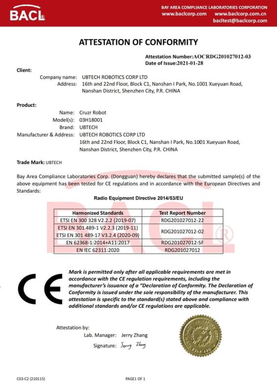 CE - Ubtech Robotics Corp Ltd.