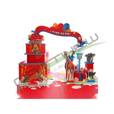 China Supermaket & coffee & Mail & retail store & Store MT ODM Cardboard Furniture Theater Home Advertising Floor Display Rack With Gacha Machine For Supermarket Promotion for sale