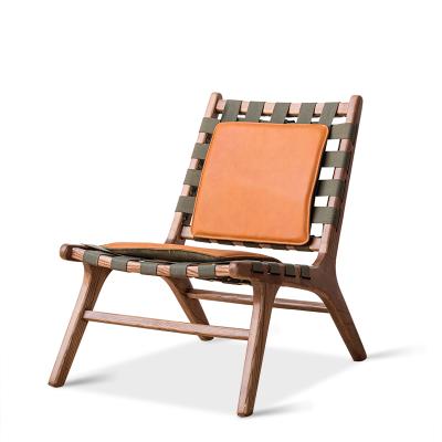 China Wholesale Luxury And Comfortable Leisure Nordic Modern Wood Lounger Home Furniture Living Room Real Leather Wooden Chairs TPZ060 for sale