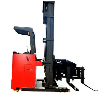 China Material Stacking YJL 3 Way Battery Pallet Stacker 1 Ton 1.5 Ton Seated Stand On Type Electric Reach Truck Forklift With Optional Lift Height for sale